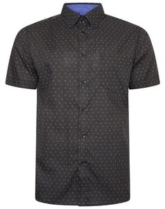 KAM Short Sleeve Dobby Print Shirt Black/ Blue